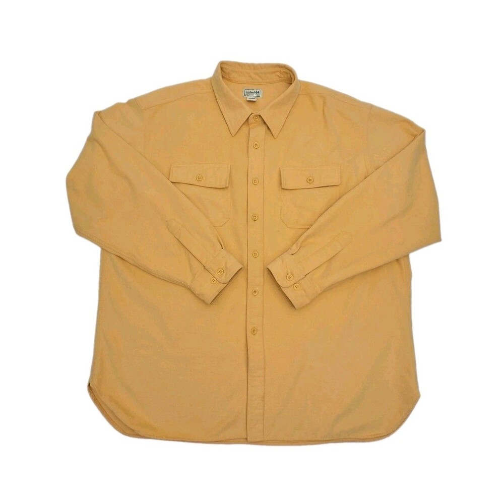 LL Bean Flannel Shirt Yellow Men Sz XXL 2XL Button Soft Chamois Feel Pockets
